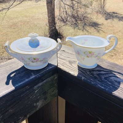Vintage Noritake Rose China Made in Occupied Japan SUGAR BOWL & CREAMER