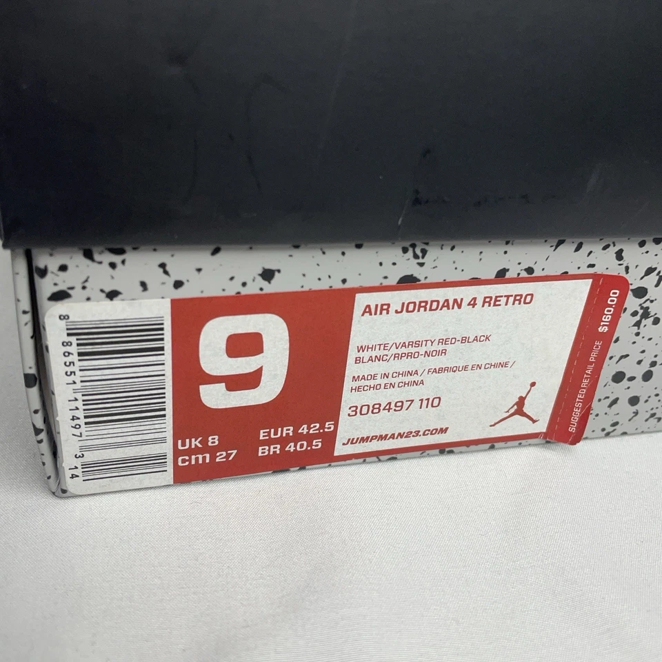 Nike Air Jordan 4 Retro Rojo Fuego (2012) Talla 9 Para Hombre Totalmente Nuevas DS 308497-110 Foto 3 de 4