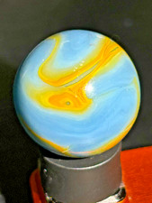 Christensen Agate Co Flame Swirl Marble Blue Gold Ribbons .99" Mint- SHO18