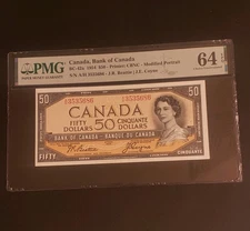 1954 Bank of Canada $50 Banknote. Modified Portrait. Beattie & Coyne. PMG Graded