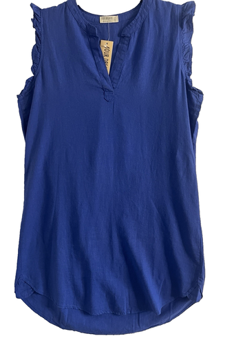 4OUR Dreamers Anthropologie Blue Linen Shirt Dress Size L Ruffles Shift NEW
