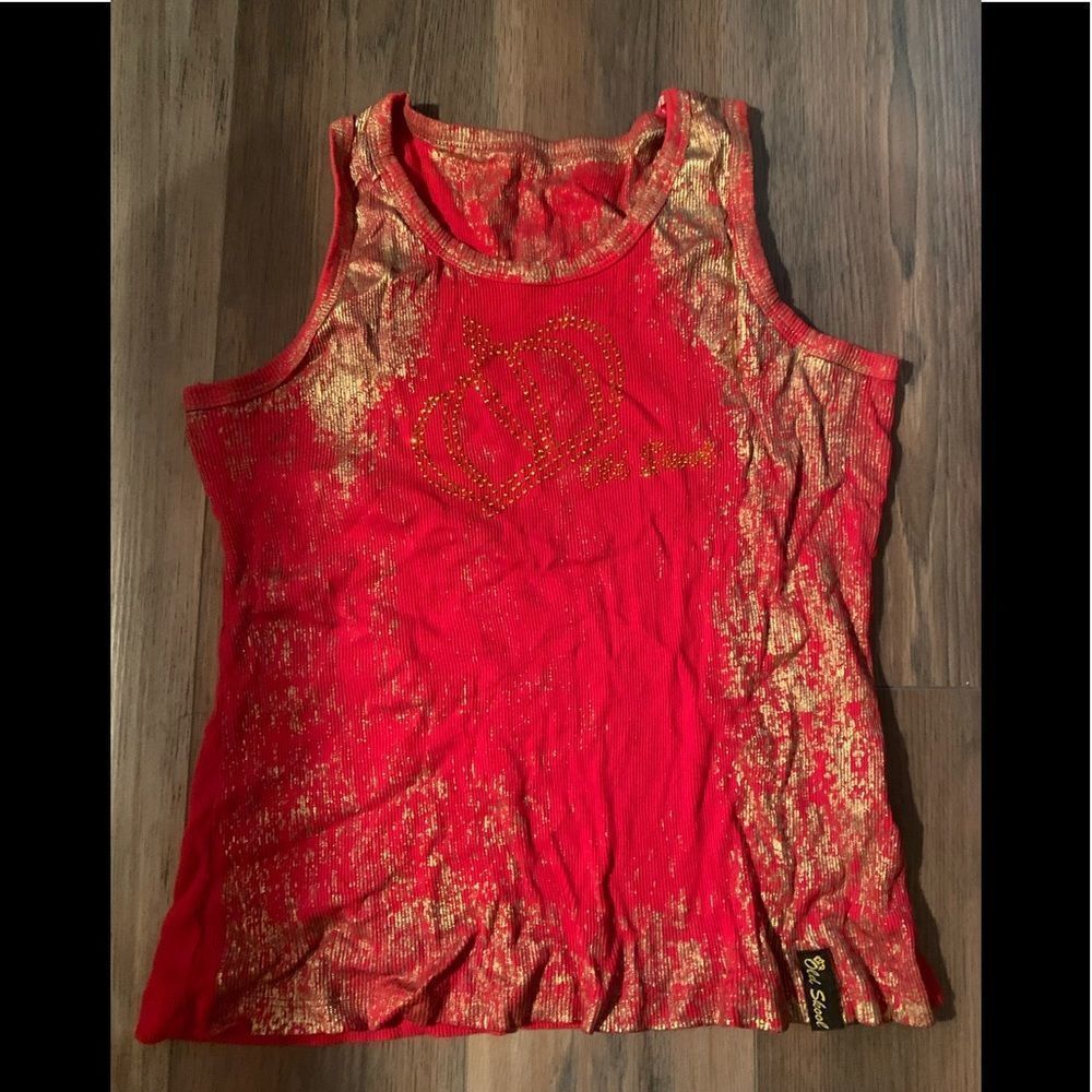 Y2k old skool embellished gold tank Gem