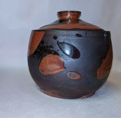 Covered Bowl Black Slip & Orange & Red Glaze - Picture 5 of 5