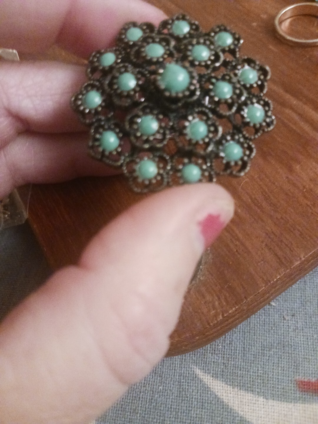 Large Blue Stone Flower Adjustable Statement Ring… - image 2