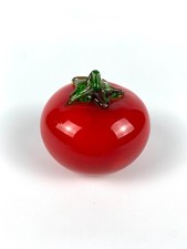 VTG Hand Blown Glass Tomato Fruit Basket Vegetable Red Art Murano Style