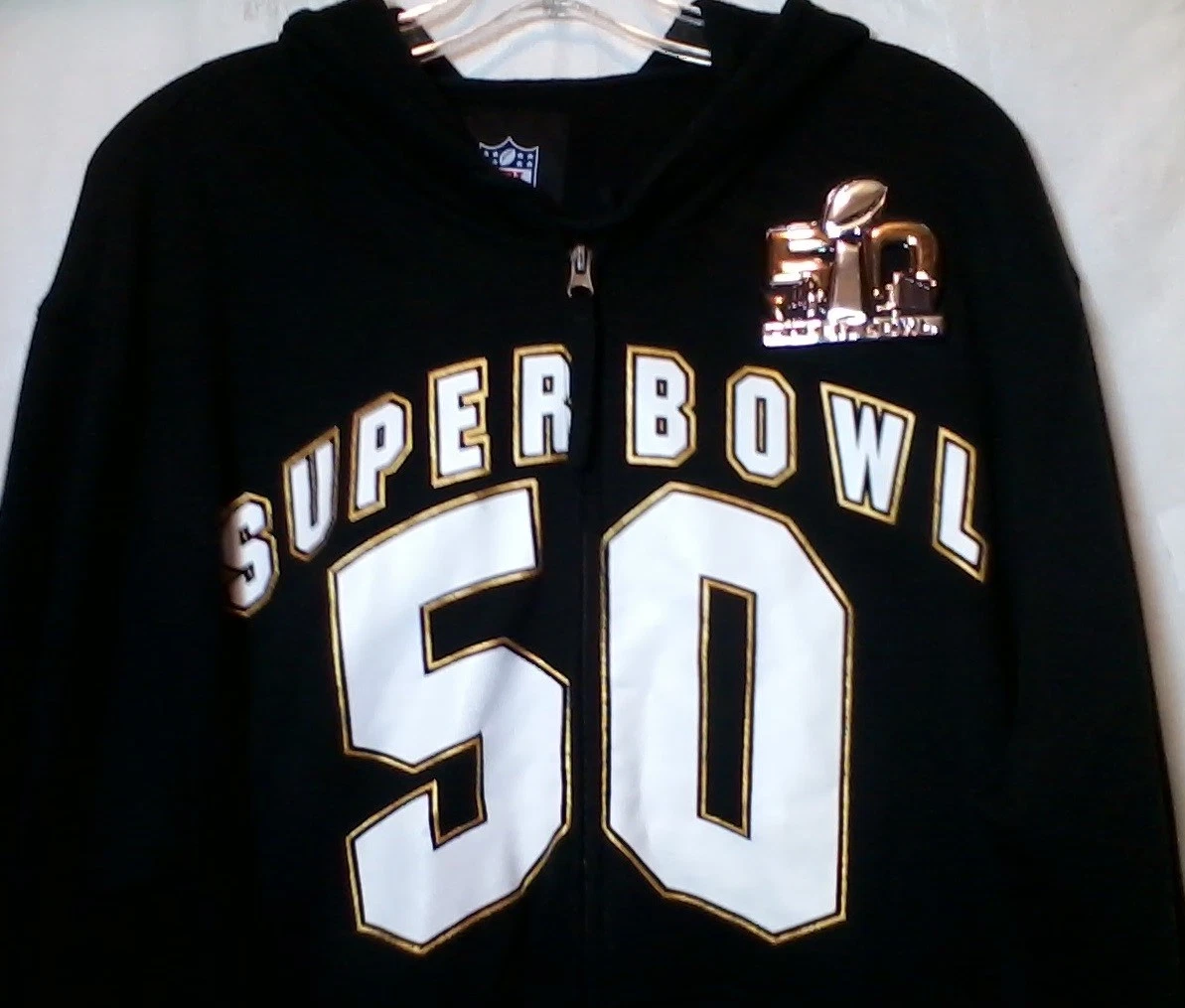 Super Bowl 50 football Football Hoodie Black Sweat Shirt Full Zip Adult XL
