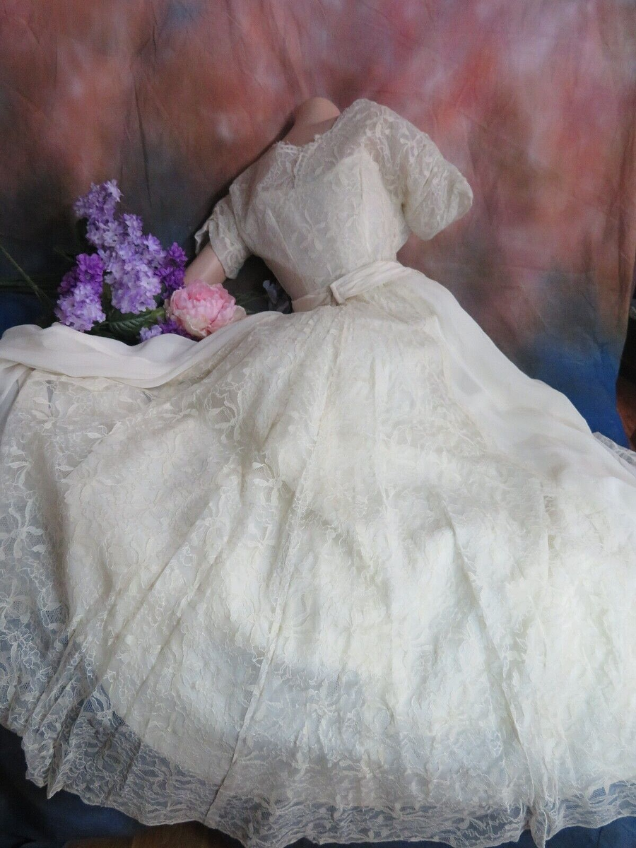 VINTAGE 1952 EMMA DOMB wedding DRESS gown SILK chiffon