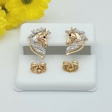 1Ct Round Cut Lab Created Women Horse Head Stud Earrings 14k Yellow Gold Plated