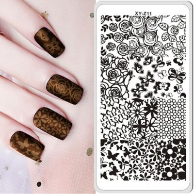 XYZ Metal Nail Stamping Plates Flowers Butterfly Daisy Rose