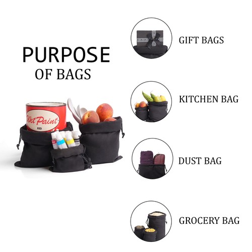 Biglotbags - 6 x 10 Inches Premium Black Cotton Single Drawstring Muslin Bags - Picture 5 of 7