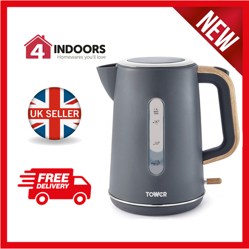 Tower T10037G Scandi Cordless Jug Kettle 1.7L 3000W Grey WoodEffect