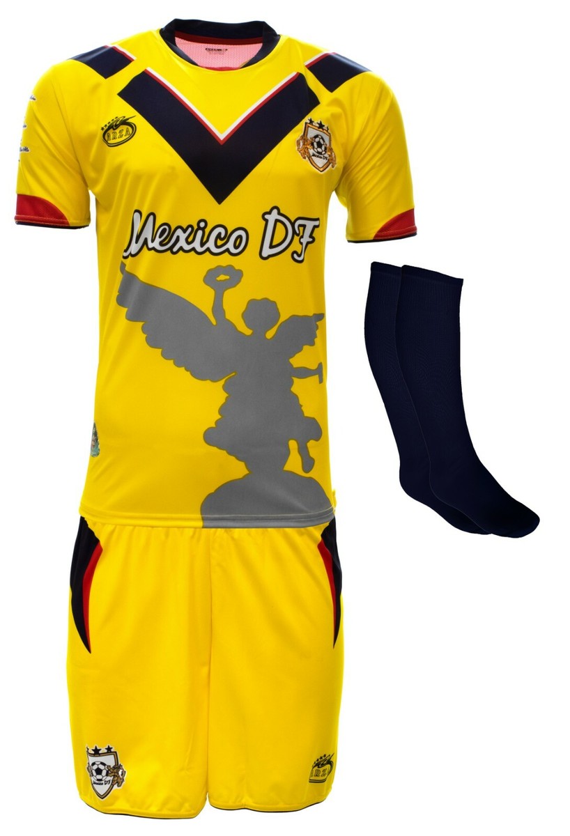 Mexico DF Style Soccer Uniform Set – Yellow Jersey Shorts Socks