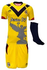 Mexico DF Style Soccer Uniform Set – Yellow Jersey Shorts Socks Numbered