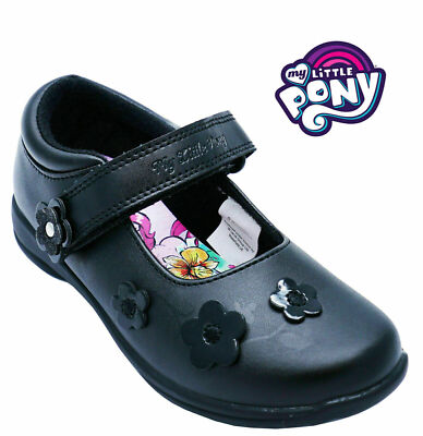 Girls My Little Pony Black Faux Leather Mary Jane School Shoes Junior Size  6-11