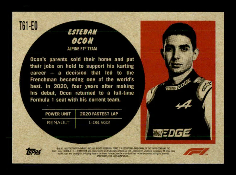 2021 Topps Formula 1 '61 Sports Cars #T61EO Esteban Ocon (ref Y0238) - Image 2 of 2