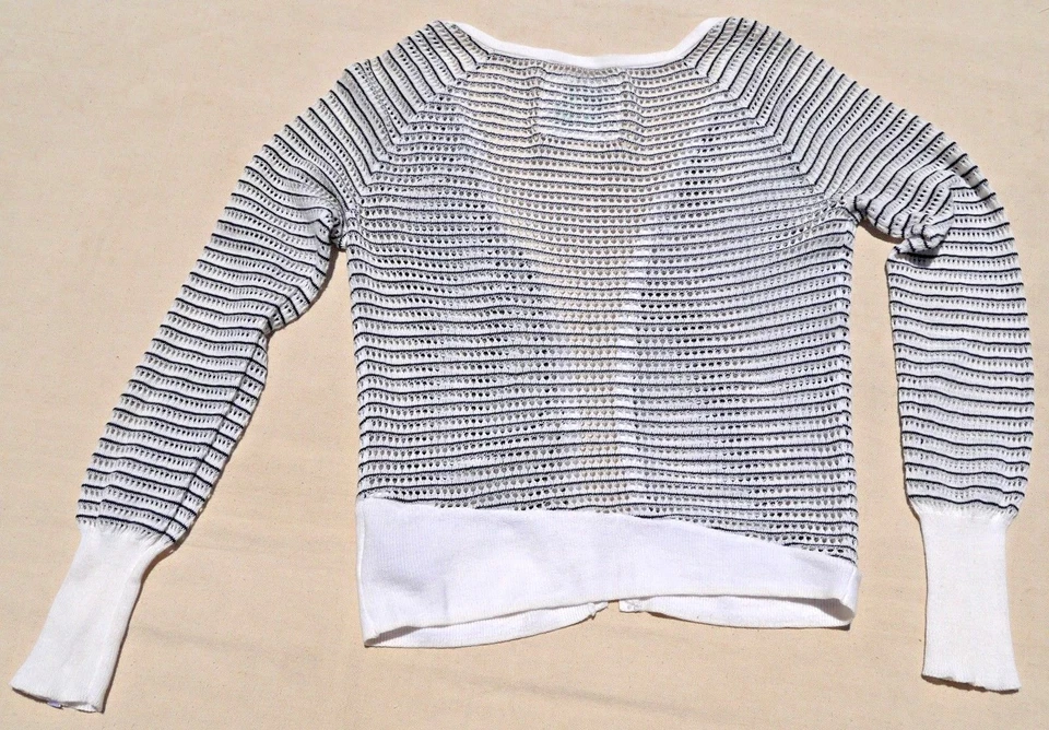 VOLCOM Women's Cardigan Cotton Stretchy Knit White Black Stripes Summer XS  - Image 2 of 4