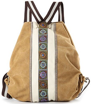  Women Canvas Backpack Daypack Casual Shoulder Bag, Vintage Heavy-duty Yellow