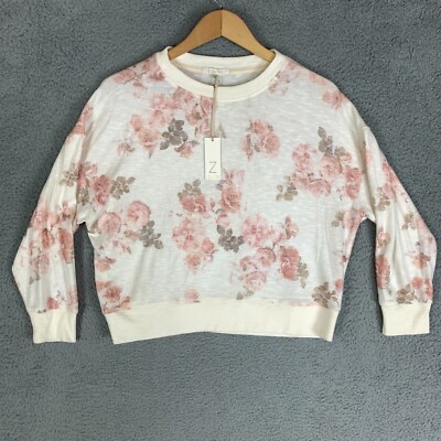 Z Supply Ellie Sweater Womens Small Bone Floral Crew Lightweight Lounge NWT $79