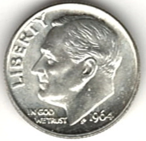 1964 ROOSEVELT DIME in BRILLIANT UNCIRCULATED CONDITION stk 64-13
