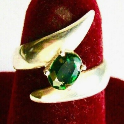 925 St. Silver Ring, with .76 Ct 6.5x5 mm Oval Shape Emerald, Size N