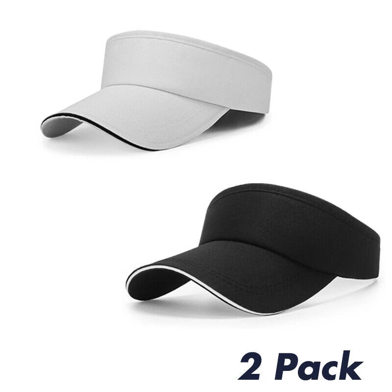 2x Wide Brim Sport Sun Visor Hats Adjustable Empty Top Cotton