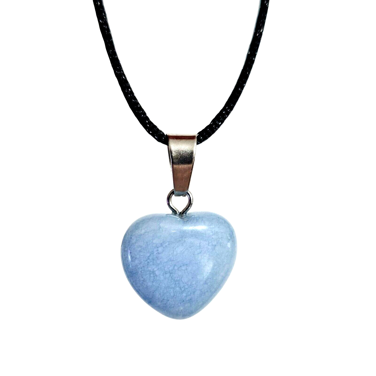 Angelite Heart Pendant Necklace Gemstone Reiki Anhydrite Crystal Healing 16mm Uk