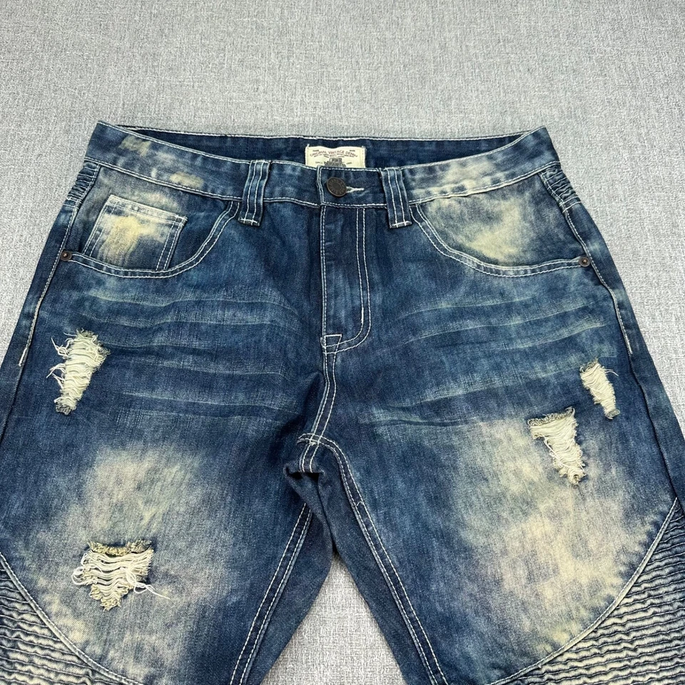 Pantalones de mezclilla Smoke Rise para hombre 36x30 azul motociclista ajustados rectos desgastados Foto 2 de 4