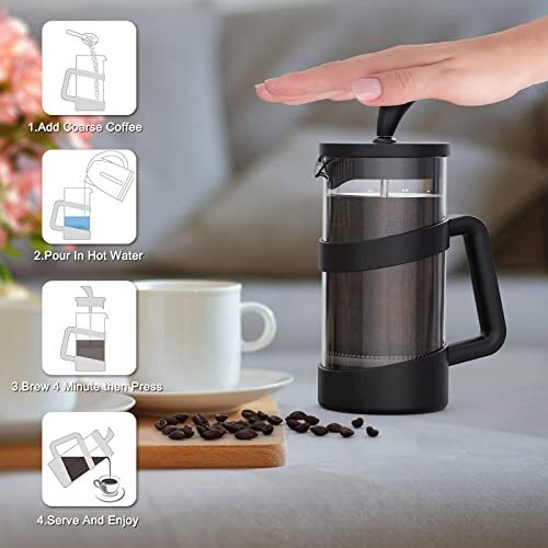  Mini French Press Coffee Maker Heat Cold Coffee Brewer Camping 12 oz Black