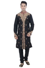 Ethnic Indian Black Design Kurta Sherwani for Men 2pc Suit - Worldwide Postage