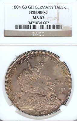 German States Friedberg 1804 Taler Coin Thaler NGC MS 62 VZ/F.STG