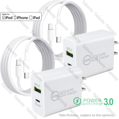 Fast Wall Charger Power Block PD 20W USB C Adapter For iPhone 14/13/12/11/X iPad