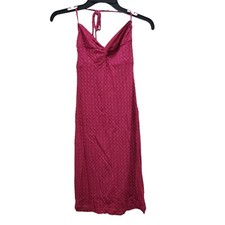 Express 90s Y2K Women's Fuchsia Crochet Knit Twist Knot Halter Dress Size 1/2