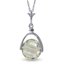 3.25 CTW 14K Solid White gold Necklace 16" Checkerboard Cut Green Amethyst