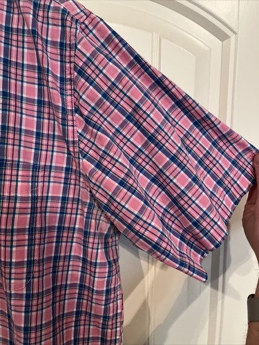 Chaps Ralph Lauren SZ L Plaid Shirt Easy Care Short Sleeve Button Up Pink Blue - Picture 7 of 11