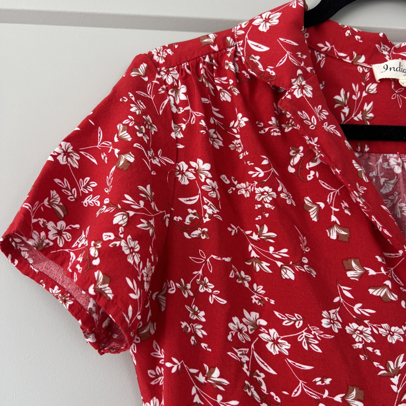 Indigo Rose Midi Dress Womens Medium Red White Floral Button Down Cottagecore