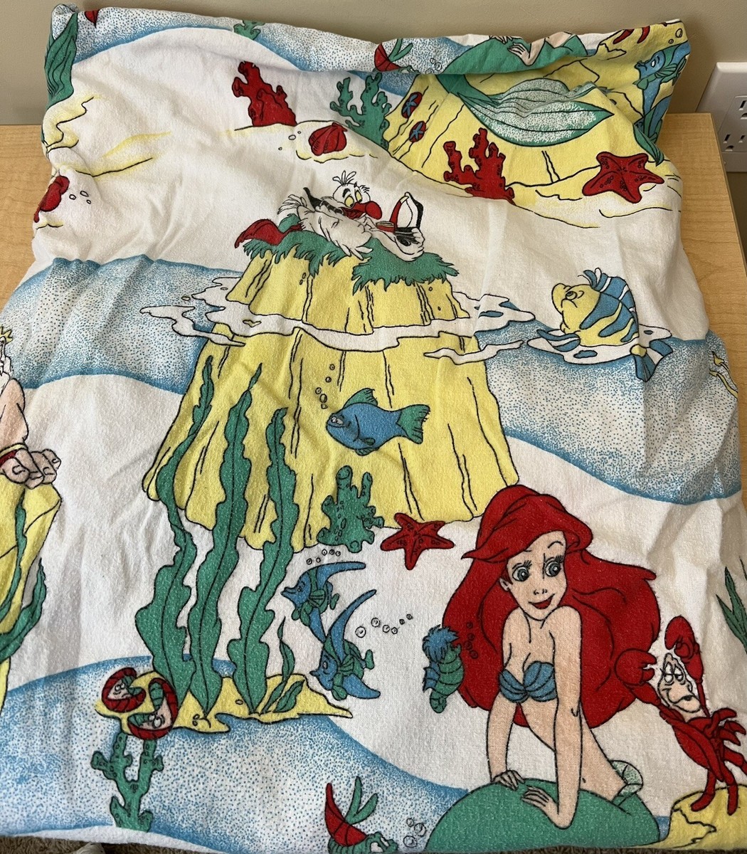 Vintage Disney LITTLE MERMAID Flannel Fitted Sheet Size TWIN