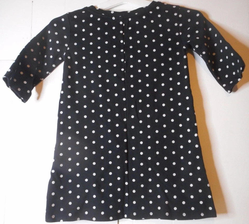 Vestido Columpio Negro Lunares Azul Marino Antiguo Niñas Talla S/P 6-7 Cuello Redondo Manga 3/4  Foto 4 de 4