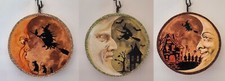 SET of 3 - MAN in the MOON, CRESCENT * Glitter HALLOWEEN ORNAMENT * Vtg Img