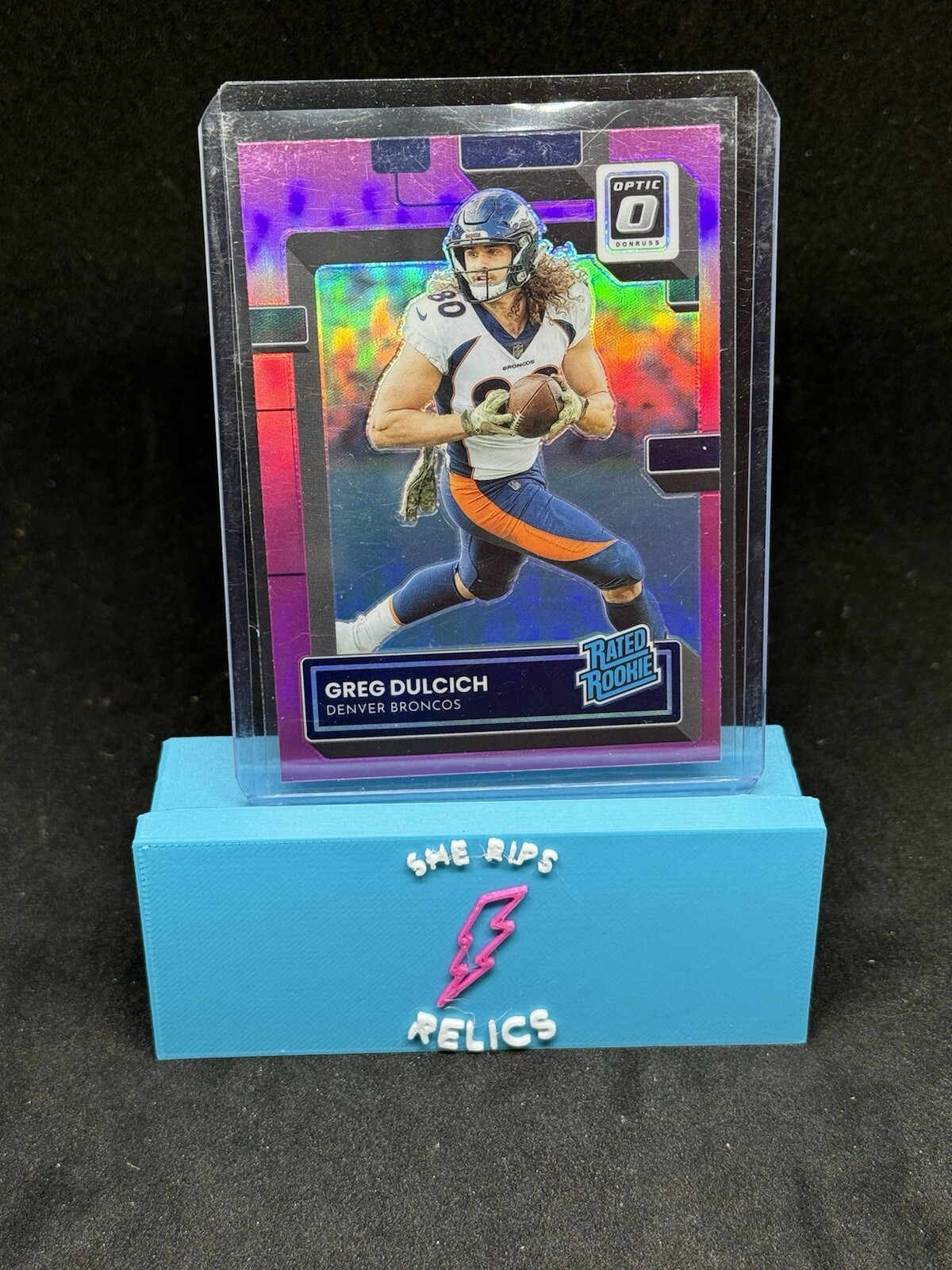 Greg Dulcich Pink Rookie Parallel. 2022 Donruss Optic #288