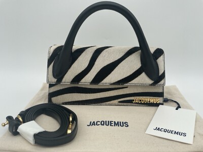 JACQUEMUS CALF HAIR ANIMAL PRINT LONG MINI SHOULDER ZEBRA BAG