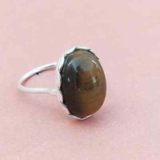 Natural Tiger's eye Gemstone Ring 925 Sterling Silver Handmade Ring Gift For Her