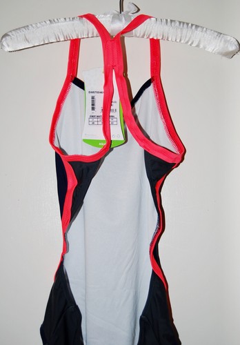 NWT Aqua Sphere Women's Cindy Navy Blue with Coral 1-pc Tank Swimsuit sz 10 14 - Picture 9 of 15