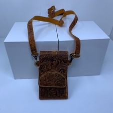 Unbranded Womens OS Brown Tooled Floral Western Leather Crossbody Phone Bag New