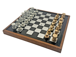 Modern Metal & Glass Chess Set Wooden Frame 36.5cm D10 G224