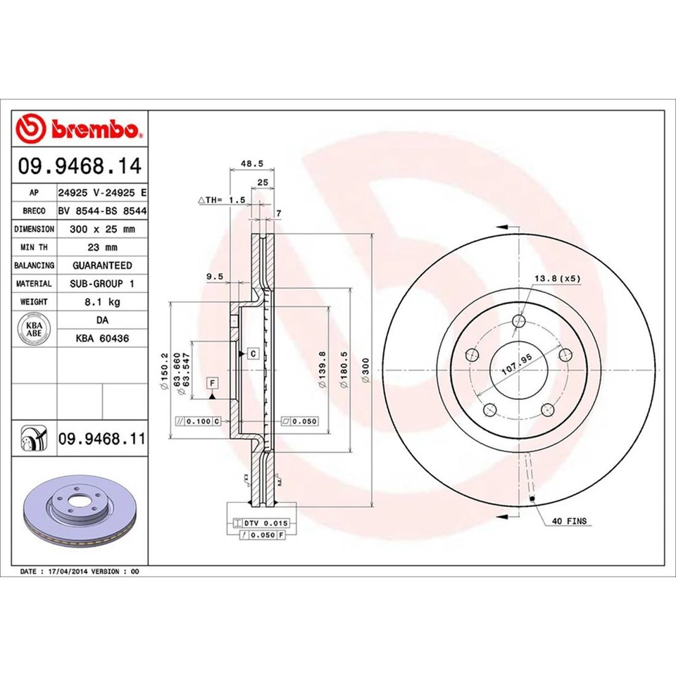 Kit de freio dianteiro Brembo rotores de disco revestido pastilhas de cerâmica para Volvo C30 C70 S40 V50 - Imagem 4 de 4