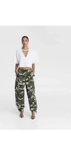 KBB By Kahlana Mid Rise Straight Leg Cargo Jogger Pants Dark Camo Small