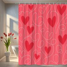 Cute Red Heart Shower Curtain for Kids and Valentine's Day Decor