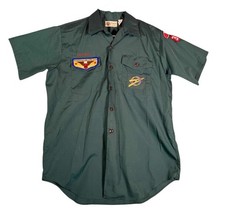 Vintage Boy Scouts of America Explorer Uniform Shirt Mens Medium Green Patches