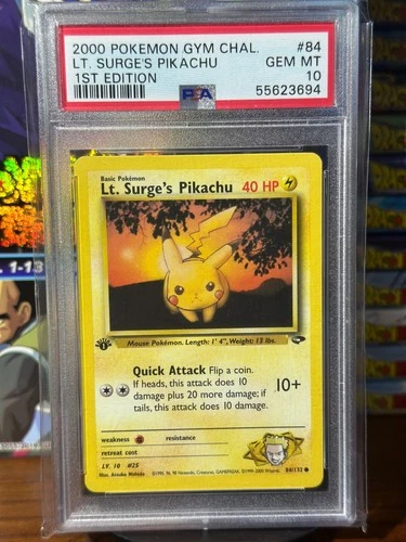 PSA 10 Pokemon 2000 1st Edition Lt. Surge's Pikachu Gym Challenge 84 GEM MINT