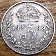 1889 Queen Victoria Jubilee Threepence 3d Great Condition 1.4g Sterling Silver
